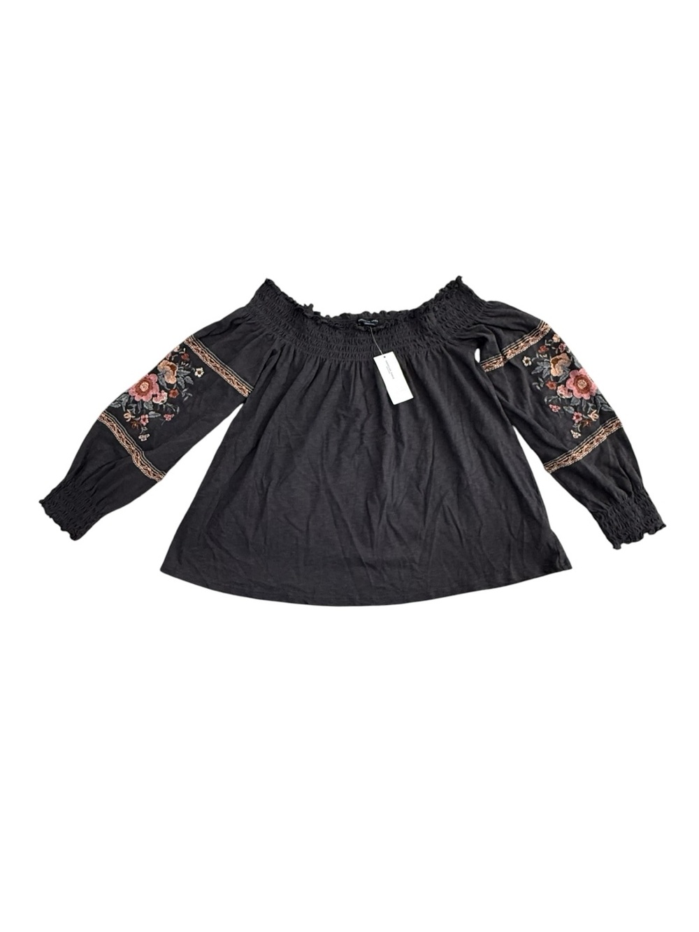 American Eagle Off Shoulder Women Size Medium Crop Top Floral Embroidered Boho